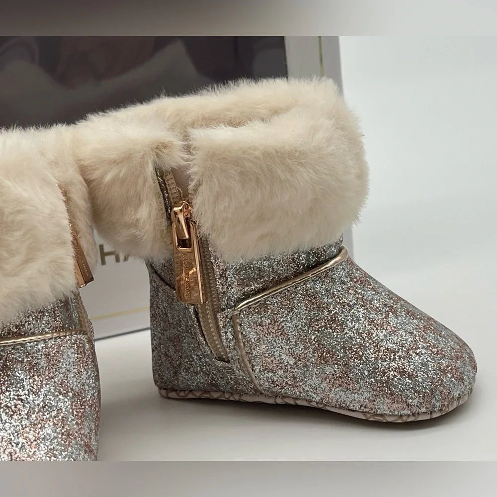 Michael Kors Girls' Glitter Logo Print Boot Crib Shoes